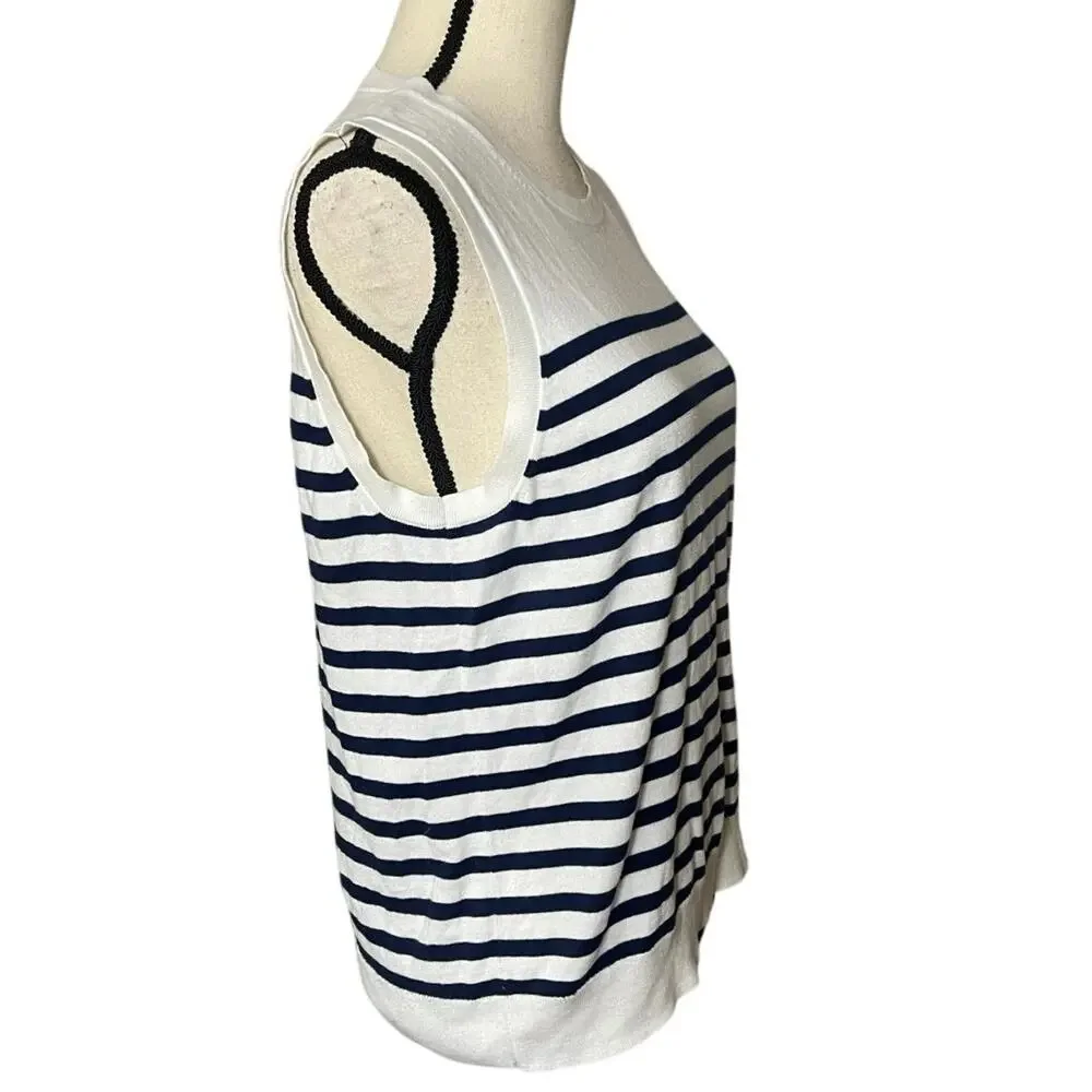 J.Crew Women’s Large Striped Sweater Classic Shell White Navy Coastal Nautical
